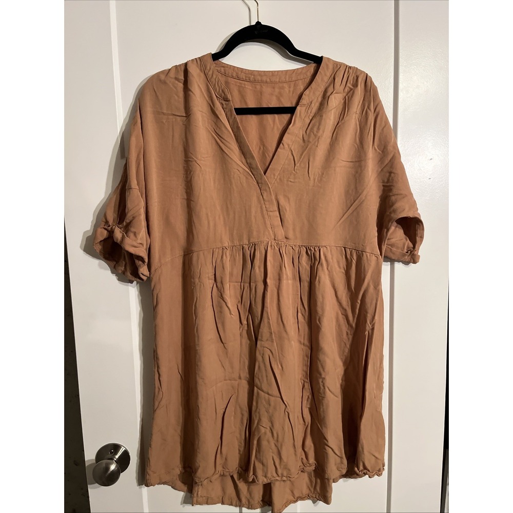 Unbranded Women Babydoll Short Sleeve Tunic Dress Orange Beige XL